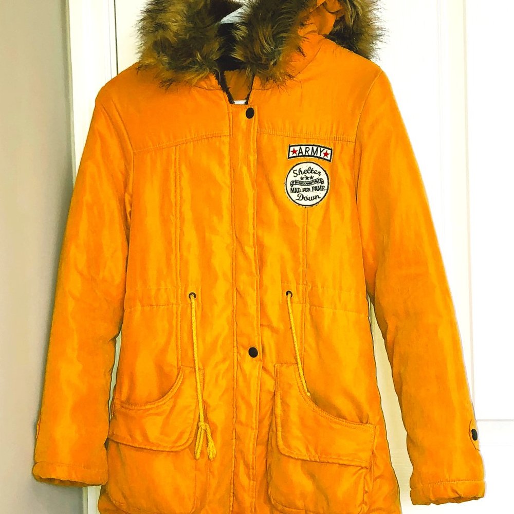 Yellow Parka with Pockets + Faux Fur Hoodie